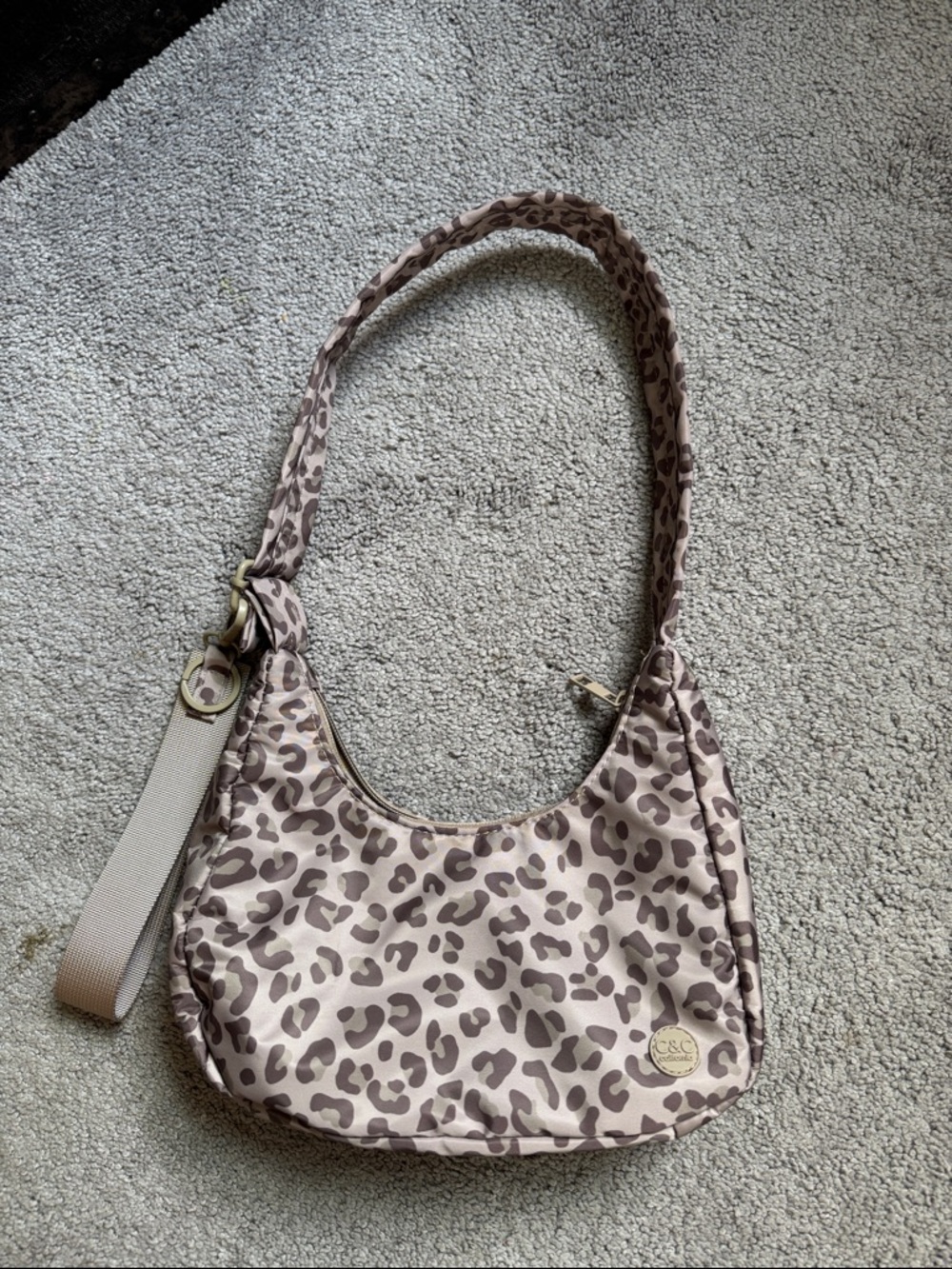 C&C California Beige and Taupe Leopard-Print Shoulder Bag
